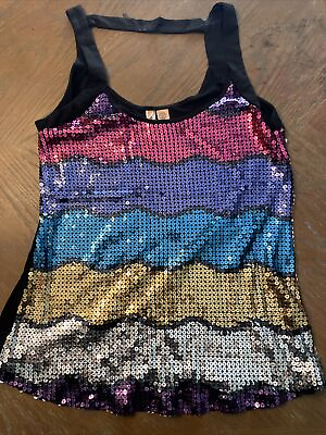 #ad EYESHADOW TANK TOP XL Black Knit with Multicolor Sequins Pullover $14.50