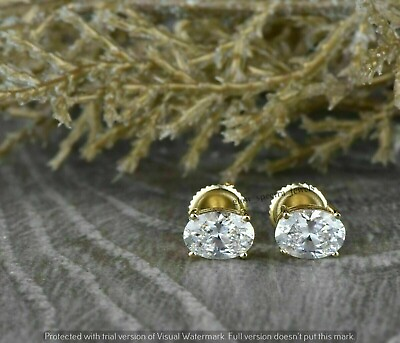 #ad 2 Ct Oval Cut Simulated Diamond Solitaire Stud Earrings 14k Yellow Gold Plated $13.55