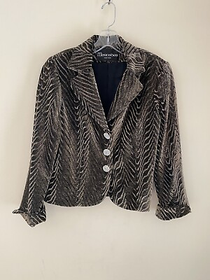 #ad Vtg. Mercedes NY Brown Gold Bronze Velvet Jacket Tiger Striped Sz 8 $30.00