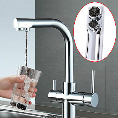 #ad Basin Sink Mixer Tap 3 Way Double Handle Kitchen Pure Water Spout Filter Faucet $86.92