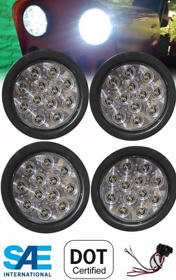 #ad 4 LED 4quot; ROUND BACK UP REVERSE LIGHT KITS WHITE WITH GROMMET PLUG CLEAR LENS $52.99