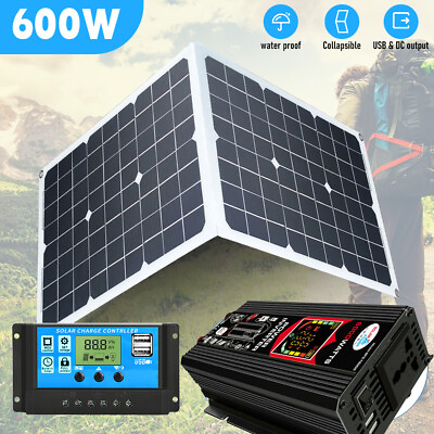#ad #ad 6000W Power Inverter 600W Solar Panel Kit Home 110V Battery Charger Grid System $129.99