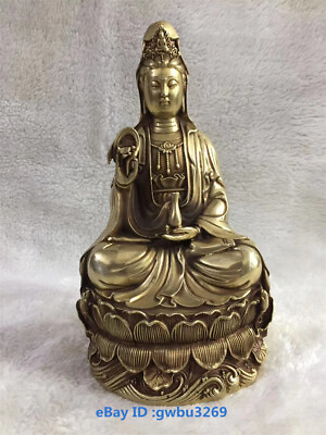 #ad Chinese Fengshui Brass Carved Lotus Goddess Guanyin Bodhisattva Statues 42206 $95.00