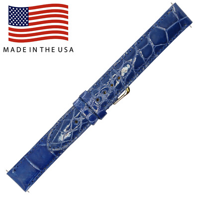 #ad 16mm Blue Shiny Genuine American Alligator Watch Strap MADE IN THE 5072 $31.95