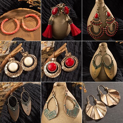 #ad Retro Women#x27;s Bohemian Boho Tibetan Carved Beads Tassel Dangle Earrings Jewelry C $2.39