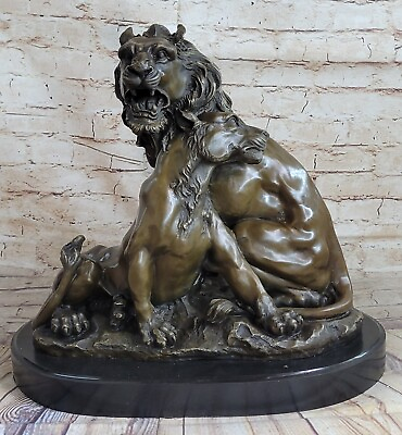 #ad Big cats lions pair bronze animal sculpture Lion Lioness figures repro art $299.50