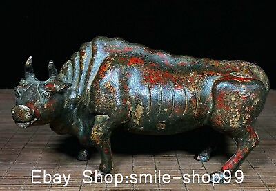 #ad 7quot; Old China Dynasty Bronze Gilt Fengshui 12 Zodiac Year Bull Oxen Animal Statue $199.00