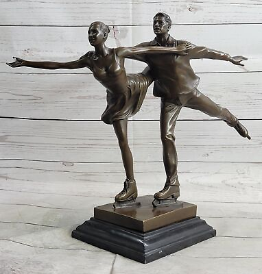 #ad SIGNED ANNIVERSARY ICE SKATING COUPLE PAIR BRONZE SCULPTURE STATUE FIGURE $279.65
