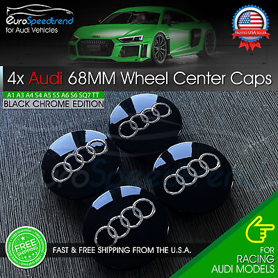 #ad Audi Black Chrome 68mm Wheel Rim Center Hub Caps Emblem 4PC Set 4B0601170A OE $24.99