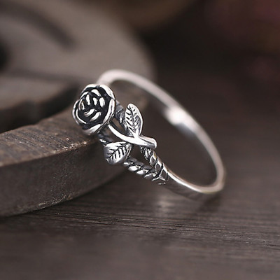 #ad Fashion Rose Flower 925 Silver Jewelry Wedding Ring Women Ring Sz 6 10 $2.28