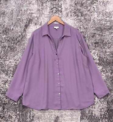 #ad J Jill Tunic Top 2X Womens Purple Crepe Button Down Collared Shirt Plus Size $24.99