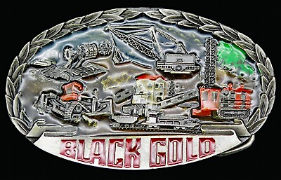 #ad Black Gold Coal Mining Mine INDIANA METAL CRAFT Vintage Belt Buckle $31.50