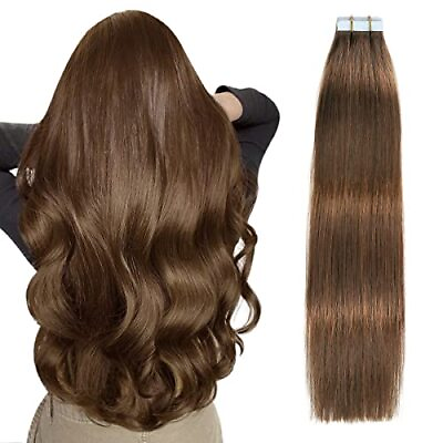 #ad Tape in Hair Extensions Human Hair Chocolate Brown 100% 12 Inch 4# Dark Brown $39.54