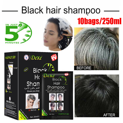 #ad 10pc Lot Instant Hair Dye Dexe Herbal Black Hair Color Shampoo Hair Darkening US $11.65