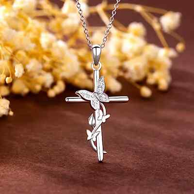 #ad Elegant 925 Sterling Silver Cross Butterfly New Fashion Jewelry Pendant Necklace $15.74