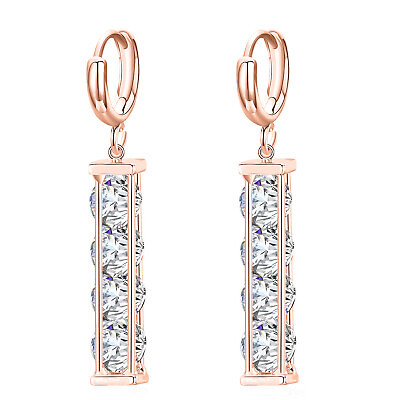 #ad 18k Rose Gold Layered Crystal Huggie Drop Leverback Earrings Made With Swarovski $9.99