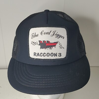 #ad VTG The Coal Jigger Raccoon 3 Patch Mesh Trucker Hat Snapback Cap Mining Mine $23.99