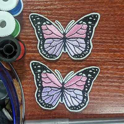 #ad Butterfly Patch 2 Pieces Cute Pink Monarch Bugs Embroidered Iron On 1.75x2.75quot; $6.00