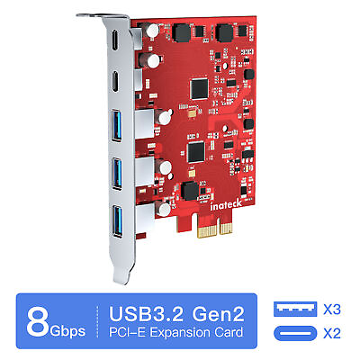 Inateck PCIe to USB 3.2 Gen 2 Expansion Card 8 Gbps 3 Type A amp; 2 Type C Ports $31.99