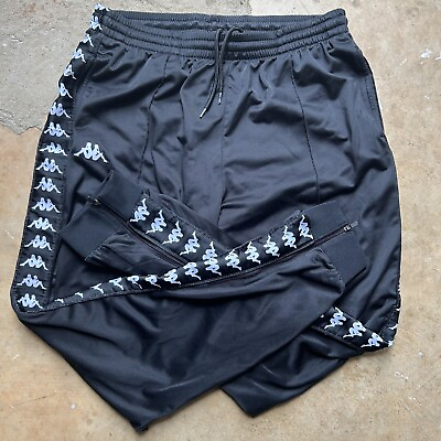 #ad Kappa Black White Tape Logo Taped Slim Fit Jogger Track Pants Men’s Size 2XL $49.99
