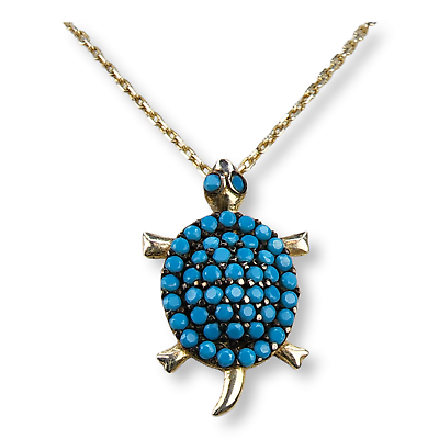 #ad Tiny Sterling Silver 925 Turquoise Turtle Pendant with Sterling Necklace $74.99