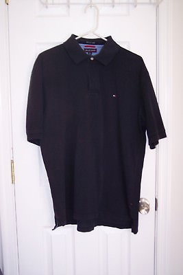 #ad Mens Hilfiger XL Navy Short Sleeve Golf Shirt Very Good Condition $7.99