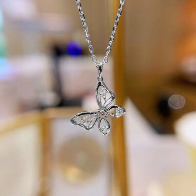 #ad 925 Silver FilledGoldRose Gold Necklace Pendant Cubic Zircon Butterfly Gift C $2.84