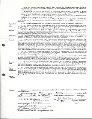 #ad 1952 Dale Mitchell Cleveland Indians Uniform Contract Signed by Hank Greenberg $650.00