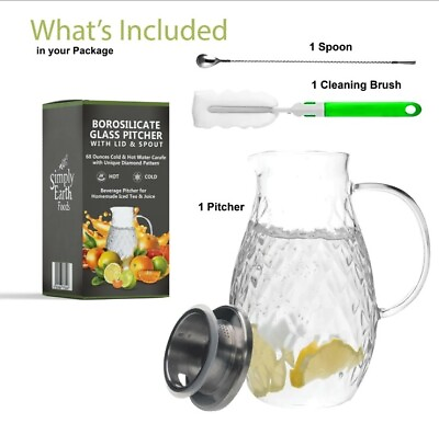 #ad 68 Ounces Glass Pitcher With Lid Hot Cold Water Pitcher Carafe Jug With Handle B $22.66
