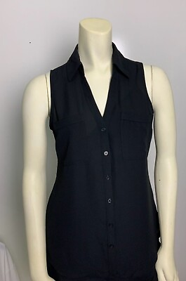 #ad Express Sleeveless V Neck Button UP Shirt Black New With Tags $21.99