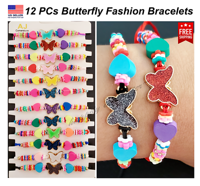 #ad 12 PCs Butterfly Fashion Bracelets Assorted Colors Beautiful Butterfly Jewelry $17.99