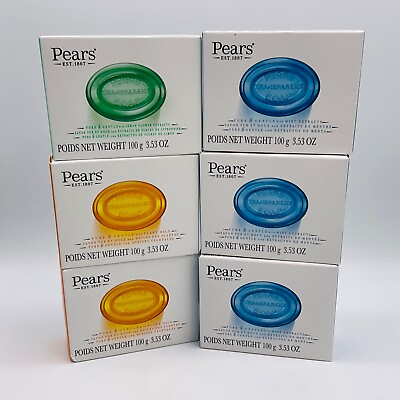 #ad Pears Bar Soap Lot of 6 Transparent Glycerin Mint Lemon Plant 3.5 Ounce Scented $24.95