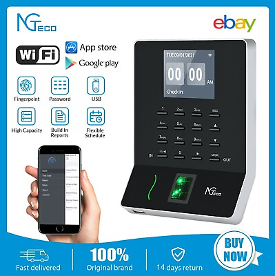 #ad NGTeco Fingerprint Attendance Employee Punch Time Card Punch Clock used $94.99