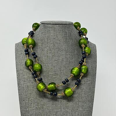#ad Green amp; Gold Glass Beaded Necklace $16.50