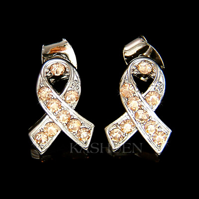 #ad Peach Uterine Cancer made with Swarovski Crystal Awareness Ribbon Hope Earrings $43.00