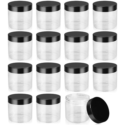 #ad 15 Pack 8oz Plastic Jar Storage Container with Screw on Lids Wide mouth Jars Lot $16.99