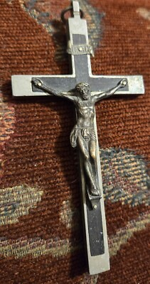 #ad Antique Vtg 4 3 4” Ebony Pectoral Nun Crucifix Cross Ebony Germany $45.00