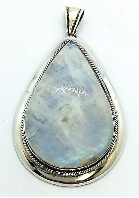 #ad Natural Rainbow Moonstone Sterling Silver 925 Large Pear Shape Pendant $318.75