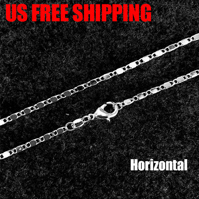 #ad 925 Silver Plated Horizontal Chain Necklace w Lobster Lock 16 24quot; Women Jewelry $3.95