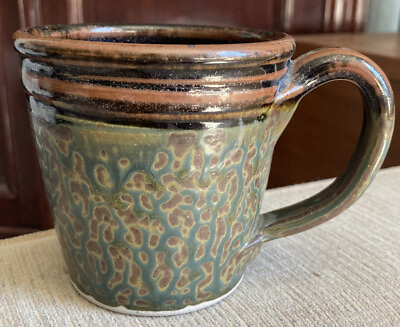 #ad Brown Handmade Hand Thrown Stoneware Ceramic Glazed Mug Artisan Signed Cup EUC $19.95