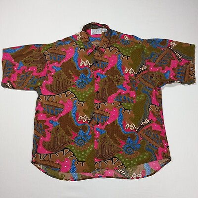 #ad Large Vintage 90s 100% Rayon 121 Abstract Club Shirt $24.95