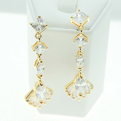 #ad E4524 White Yellow Gold Plated Women Fashion Jewelry Dangle Drop CZ Earring $6.40