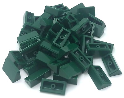#ad Lego 50 New Dark Green Slopes 30 1 x 2 x 2 3 Smooth Sloped Pieces Parts $11.99
