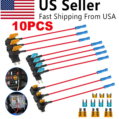 #ad 10pc 12V Car Add a Circuit Fuse Adapter w Standard amp; Mini Tap Blade Fuse Holder $8.95