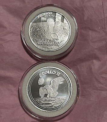 #ad Apollo 11 Moon Landing Lunar Coins Each: 1 Troy Oz .999 Fine Silver Rare Round $110.00