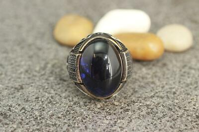 #ad Cabochon Shape Deep Blue 31.08CT Sapphire Handmade Vintage 935 Real Silver Ring $249.00