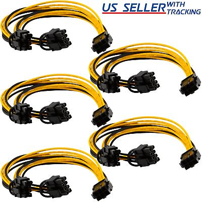 #ad 5 pack PCI E 6 pin to 2x 62 pin Power Splitter Cable PCIE PCI Express 5X $11.99