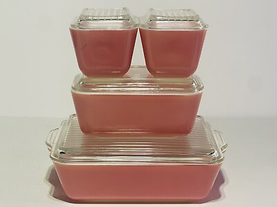 #ad Vintage Pyrex Pink Refrigerator Set 501 501 502 503 With Lids $338.19