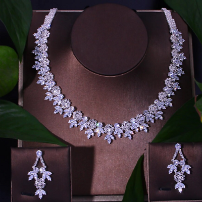 #ad Luxury Bridal Jewelry Sets Zircon Necklace Earrings for Party weeding $39.00