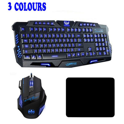 Wired Gaming Keyboard Mouse Pad Set 3 Colors LED Backlit for Computer Desktop US $23.99